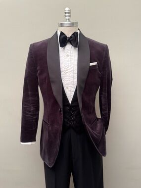 Reiss Velvet Tuxedo Blazer in Plum with Black Satin Lapel 36R